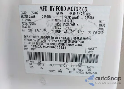 2009 Ford Escape Hybrid Limited from USA, damaged, VIN 1FMCU59319KC38321